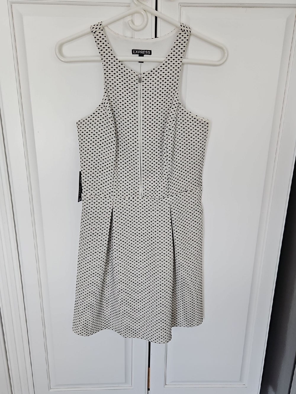 Express Black and White Polka Dot Sleeveless Fit & Flare Dress